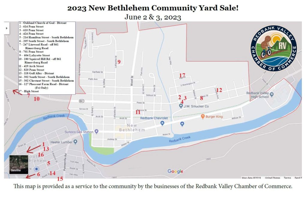 Community Yard Sales 2023 - New Bethlehem PA - Redbank Chamber
