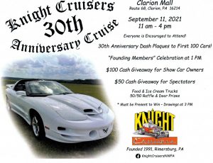 Knight Cruisers 30th Anniversary Car Cruise @ Clarion Mall | Clarion | Pennsylvania | United States