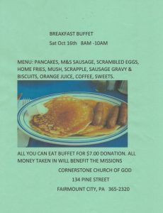 Breakfast Buffet @ Cornerstone Church of God | Fairmount City | Pennsylvania | United States