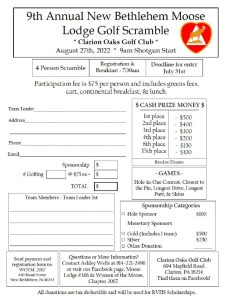 New Bethlehem Moose Lodge Golf Scramble @ Clarion Oaks Golf Club