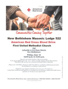 Masonic Lodge 522 Red Cross Blood Drive @ First United Methodist Church | New Bethlehem | Pennsylvania | United States