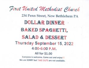 Dollar Dinner @ First United Methodist Church | New Bethlehem | Pennsylvania | United States